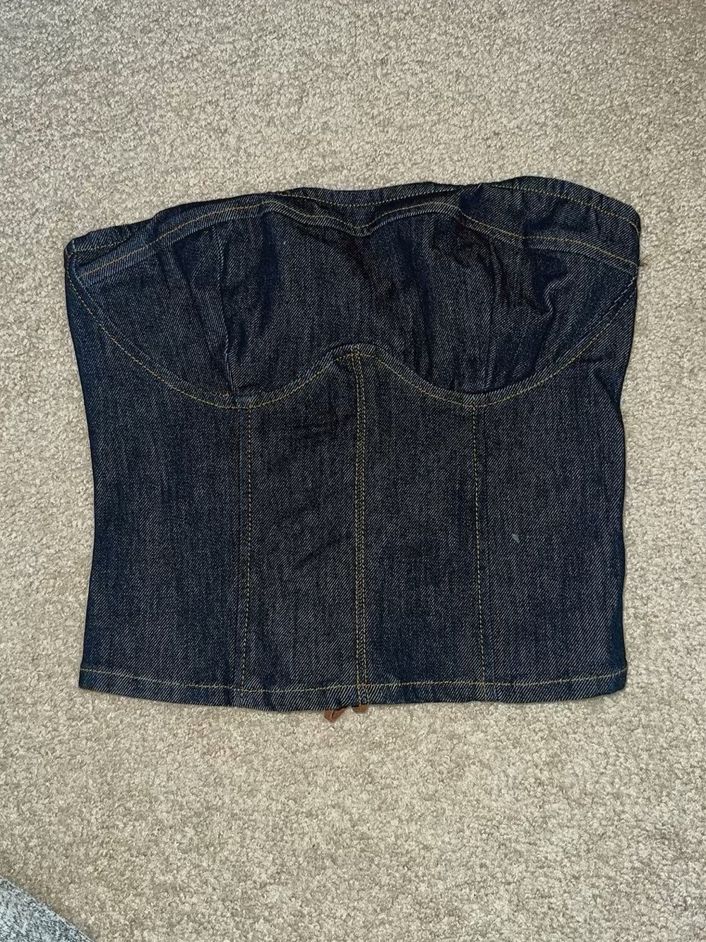 Dark Blue Denim Strapless Corset Top - Women Jeans